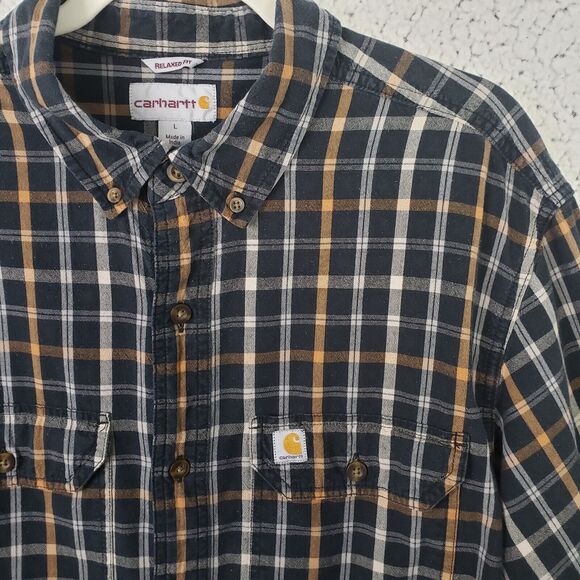 Carhartt Flannel Shirt Mens L Plaid Relaxed Fit Workwear American Workwear 46x31 - Picture 3 of 11